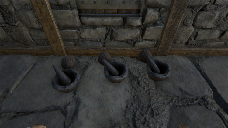 You can setup and use as many Mortar & Pestles as you like in Ark. In this case I have three set up side by side.