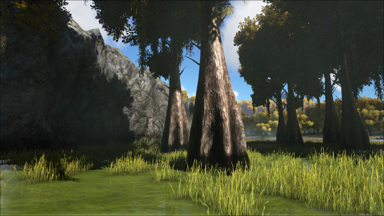 This image shows another type of tree that can provide Rare Mushrooms on the Ark.