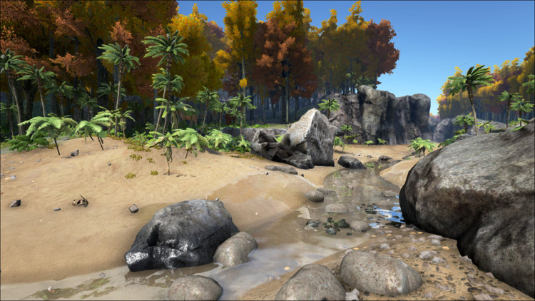 The rocks in rivers are also good for harvesting Flint in Ark, but beware of predators.